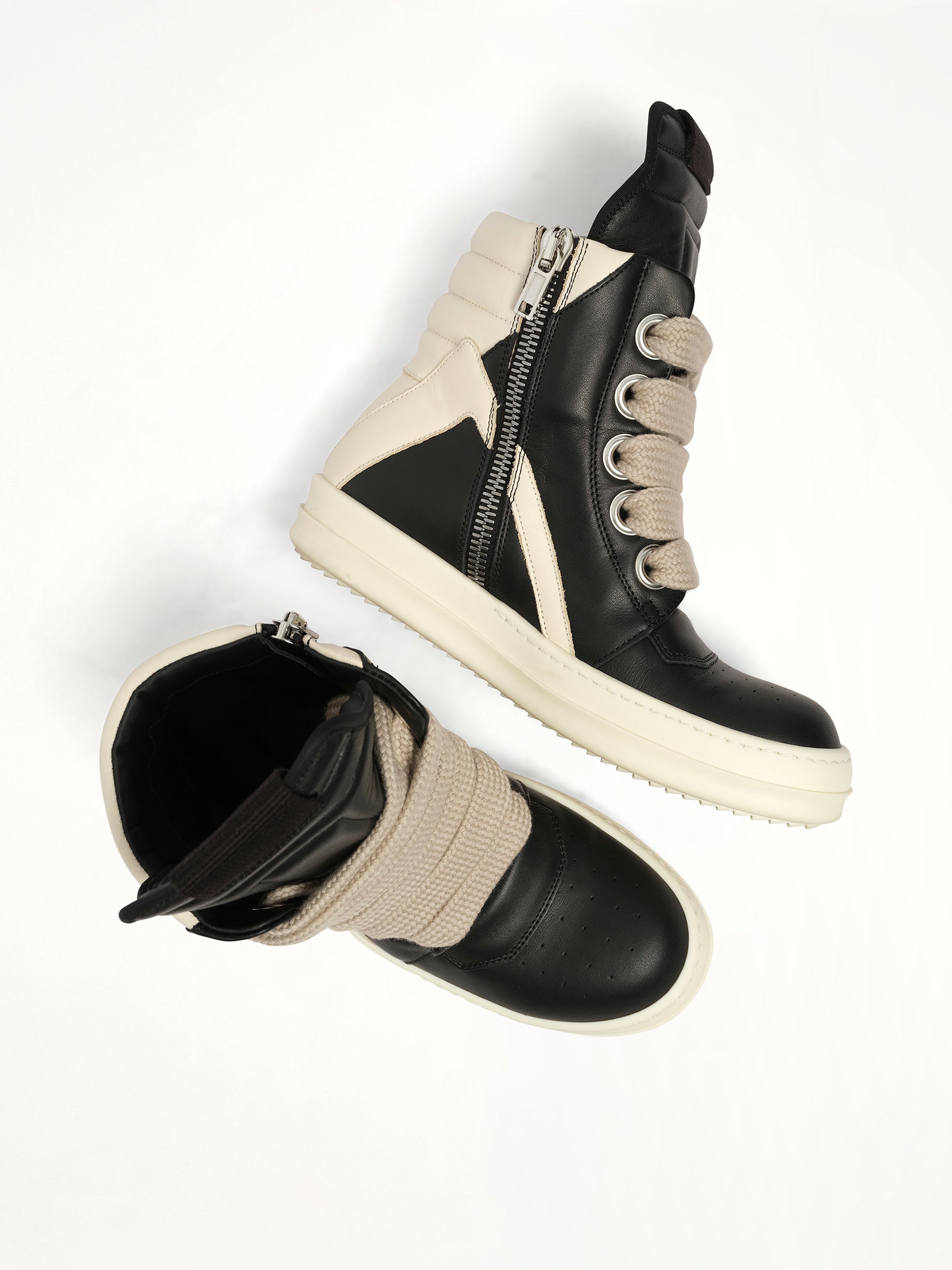 Jumbolace Geobasket in Black/Milk/Milk Top View | RICK OWENS