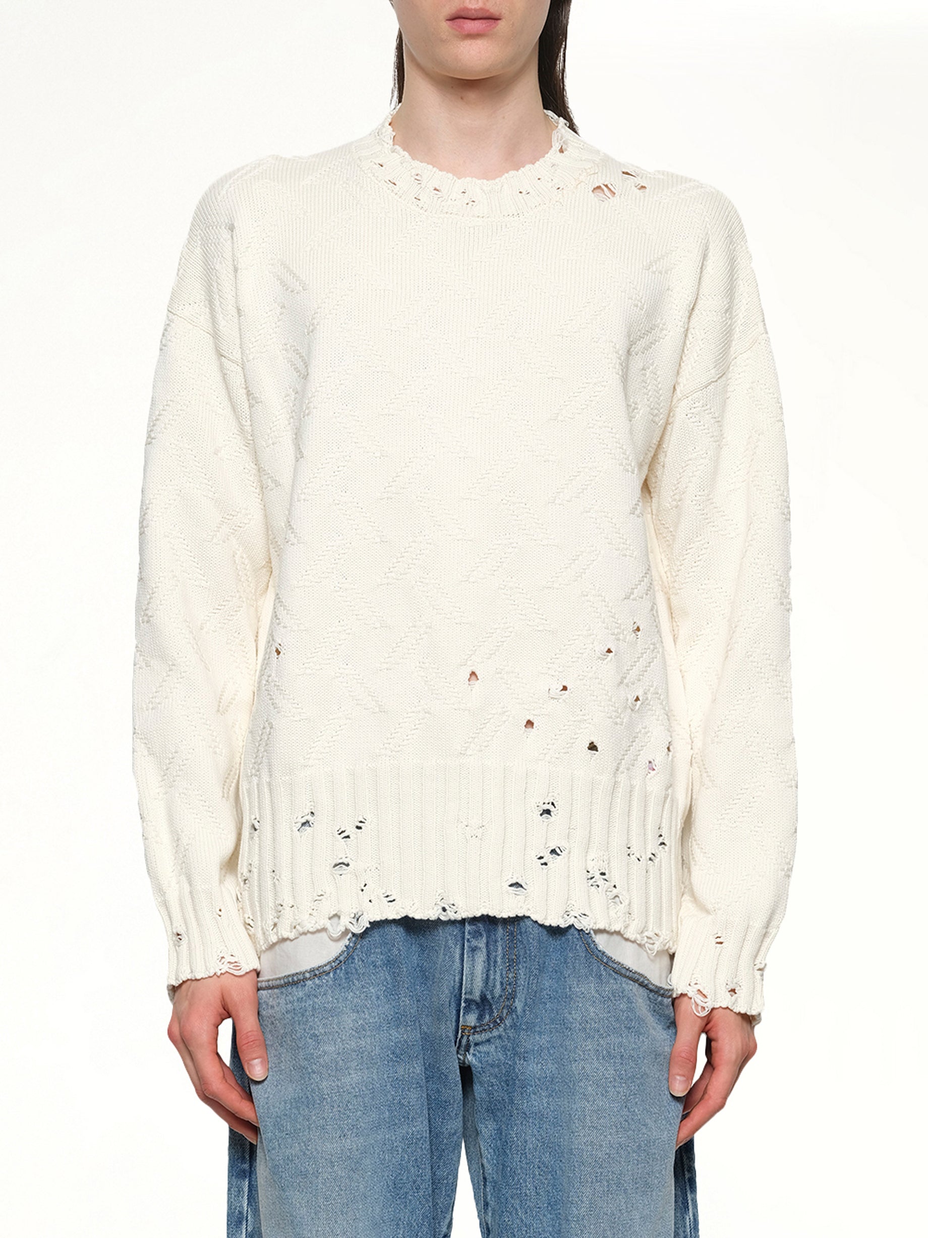 Logo Embroidery Knit Sweater in Lily White