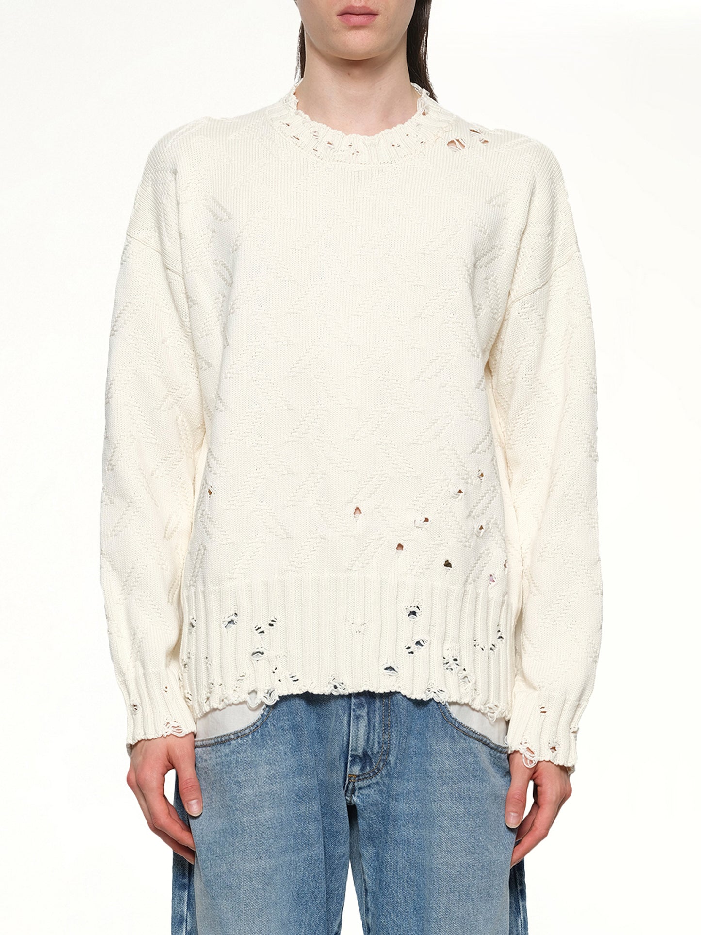 Logo Embroidery Knit Sweater in Lily White