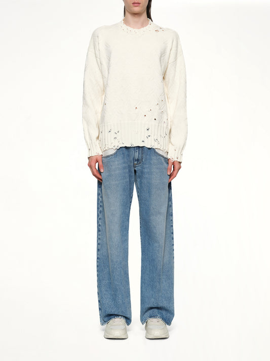 Logo Embroidery Knit Sweater in Lily White