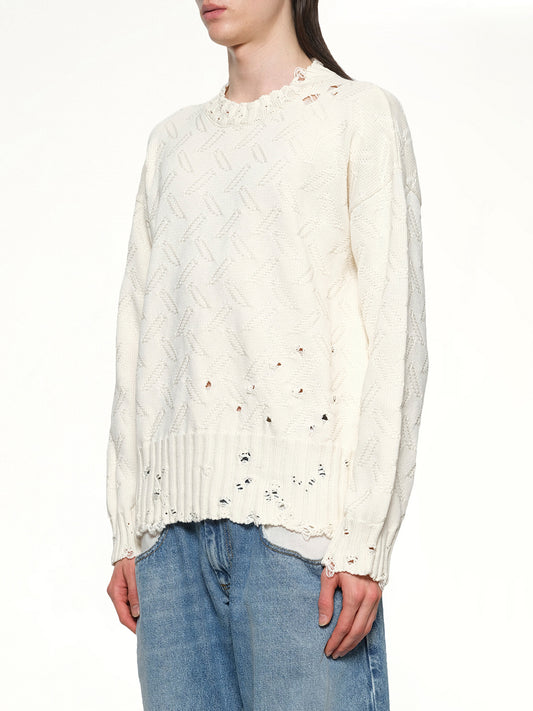 Logo Embroidery Knit Sweater in Lily White