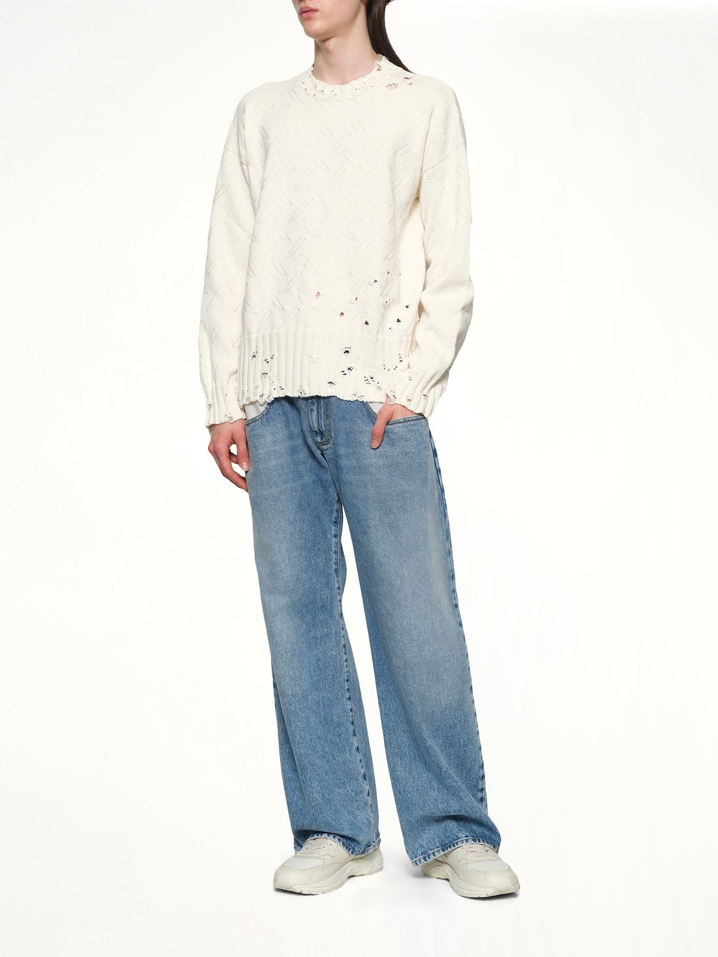 Logo Embroidery Knit Sweater in Lily White