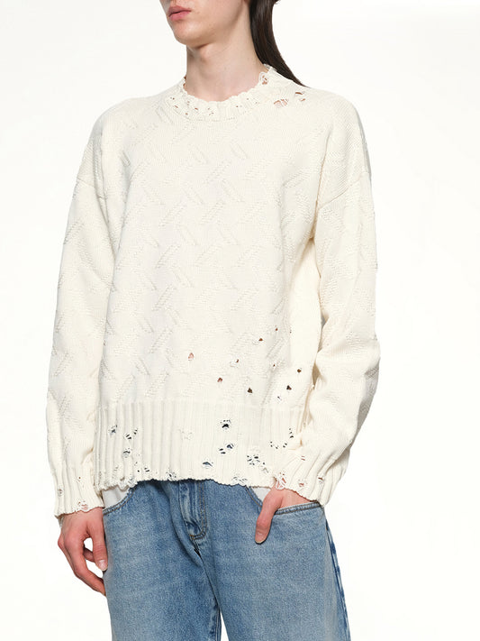 Logo Embroidery Knit Sweater in Lily White