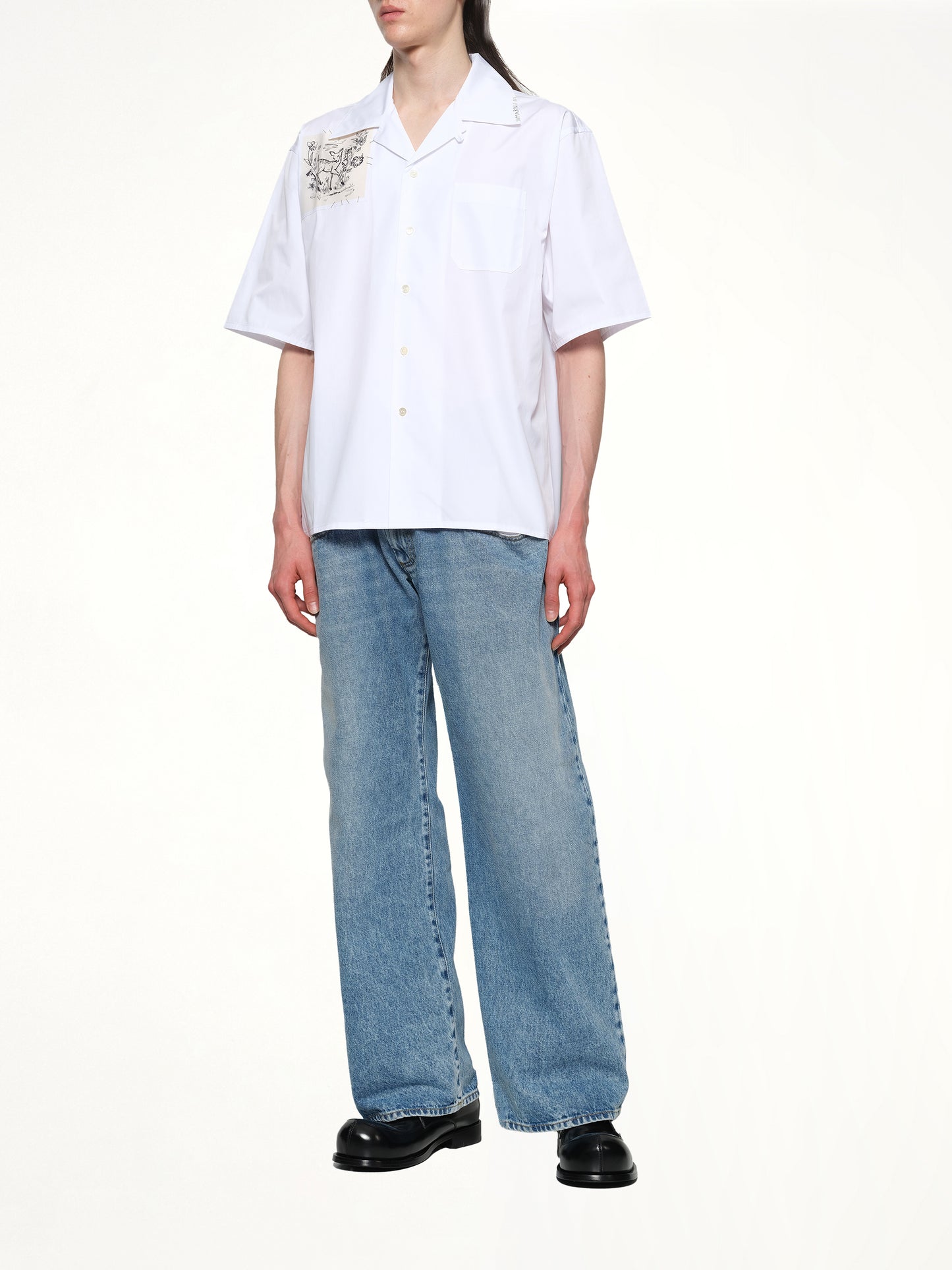 Cotton Poplin Short Sleeve Shirt in Lily White