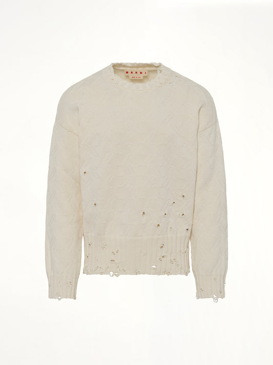 Logo Embroidery Knit Sweater in Lily White