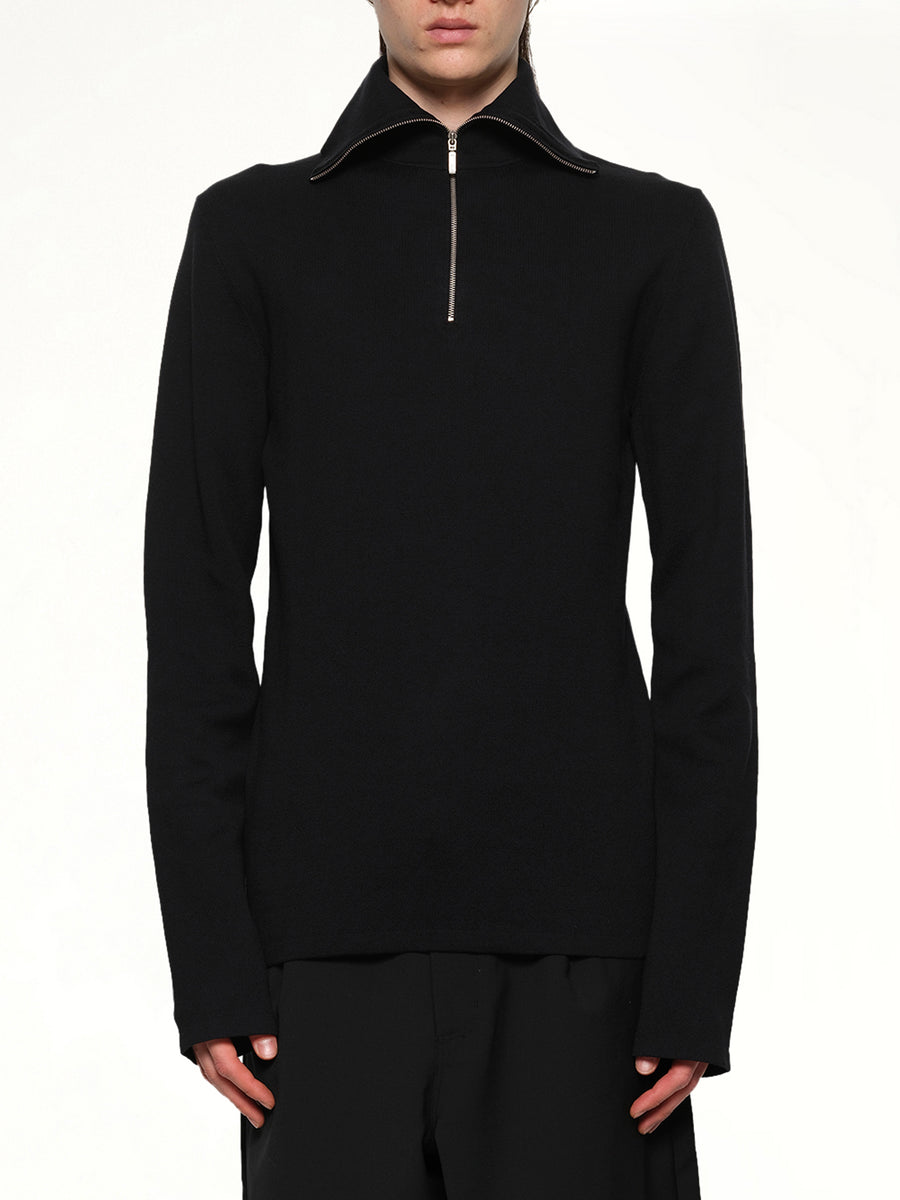 Zip Up Turtle Neck in Black