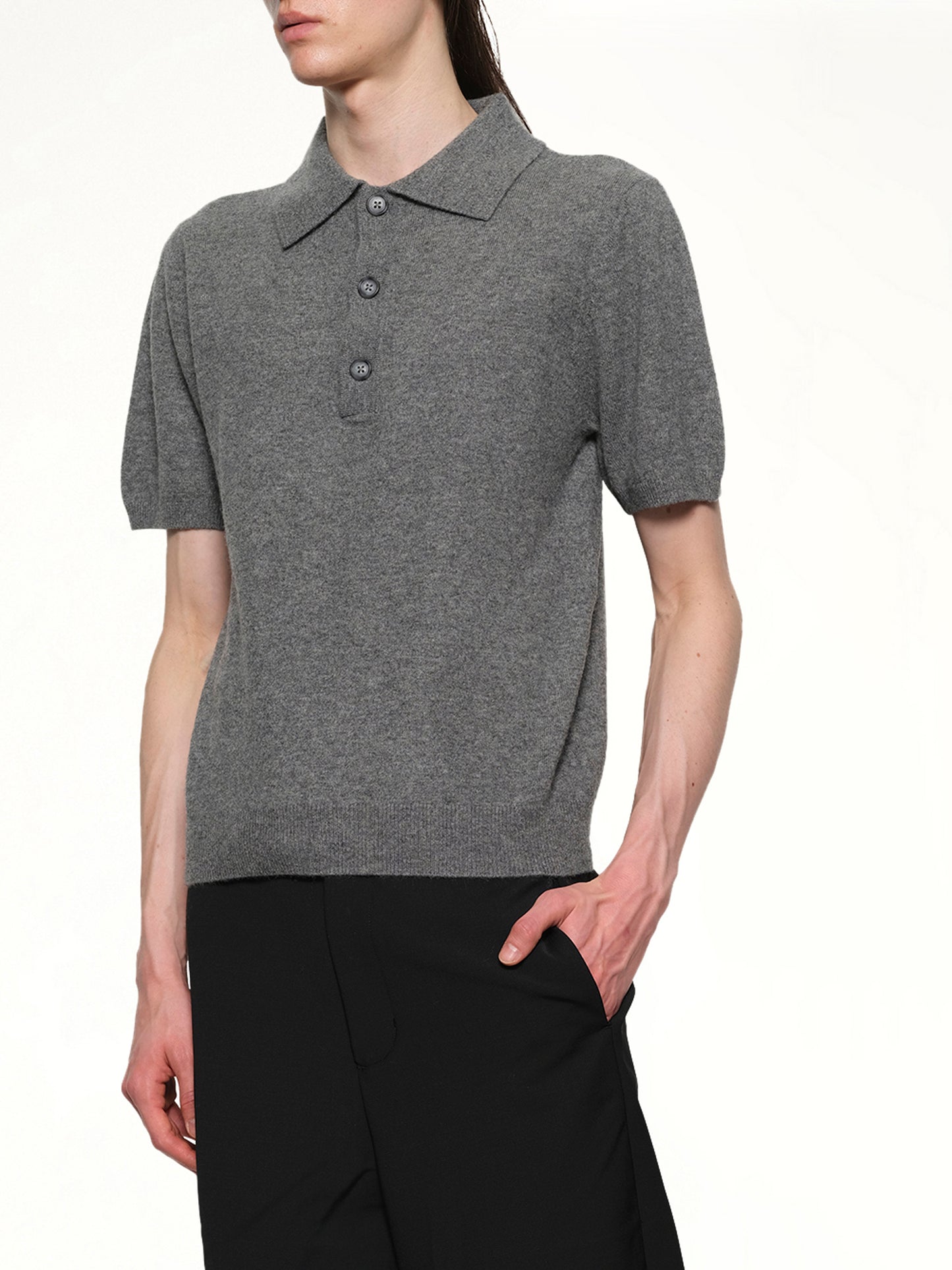 Short Sleeve Knit Polo in Concrete