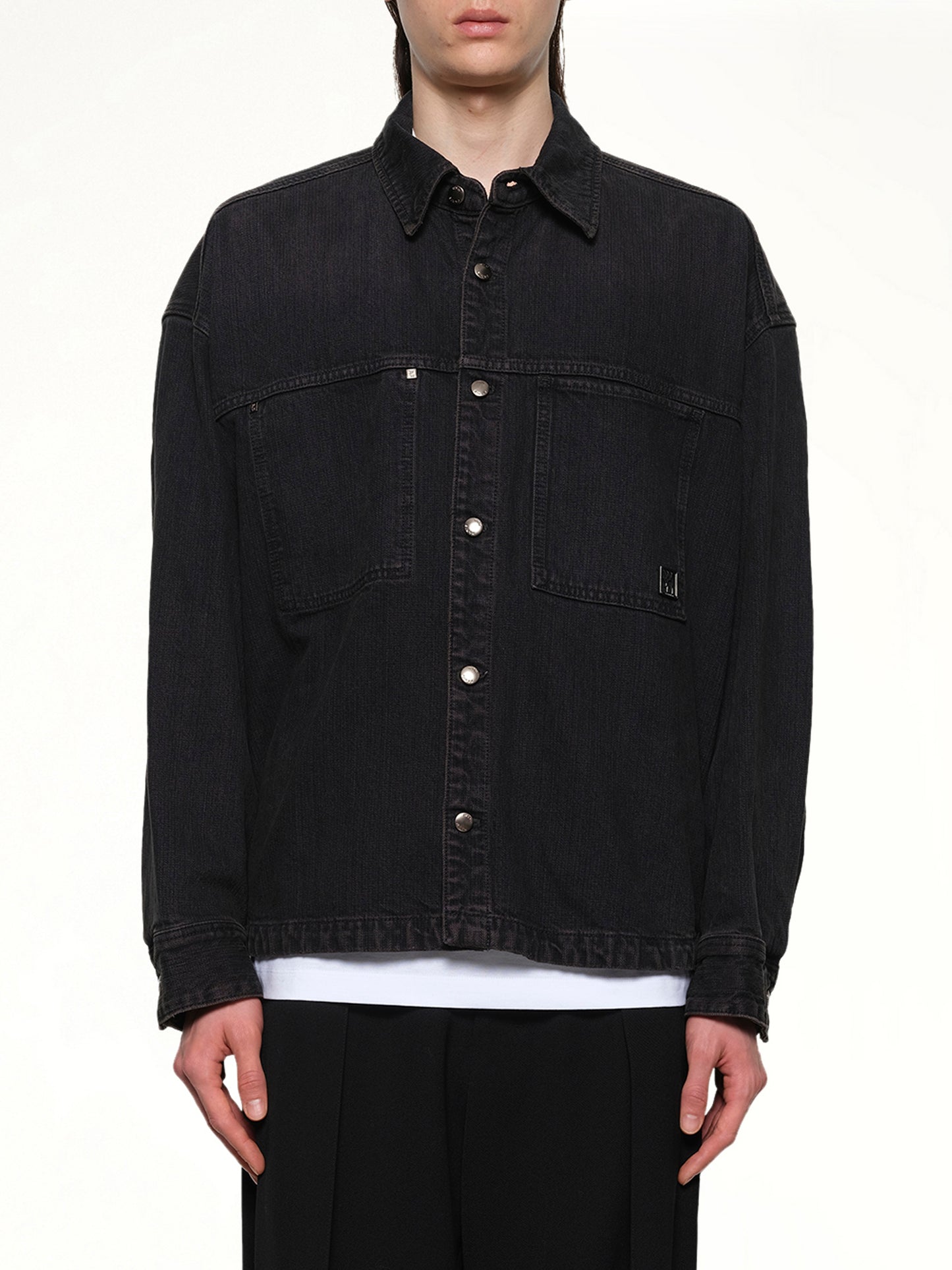 Double Pocket Denim Shirt in Black