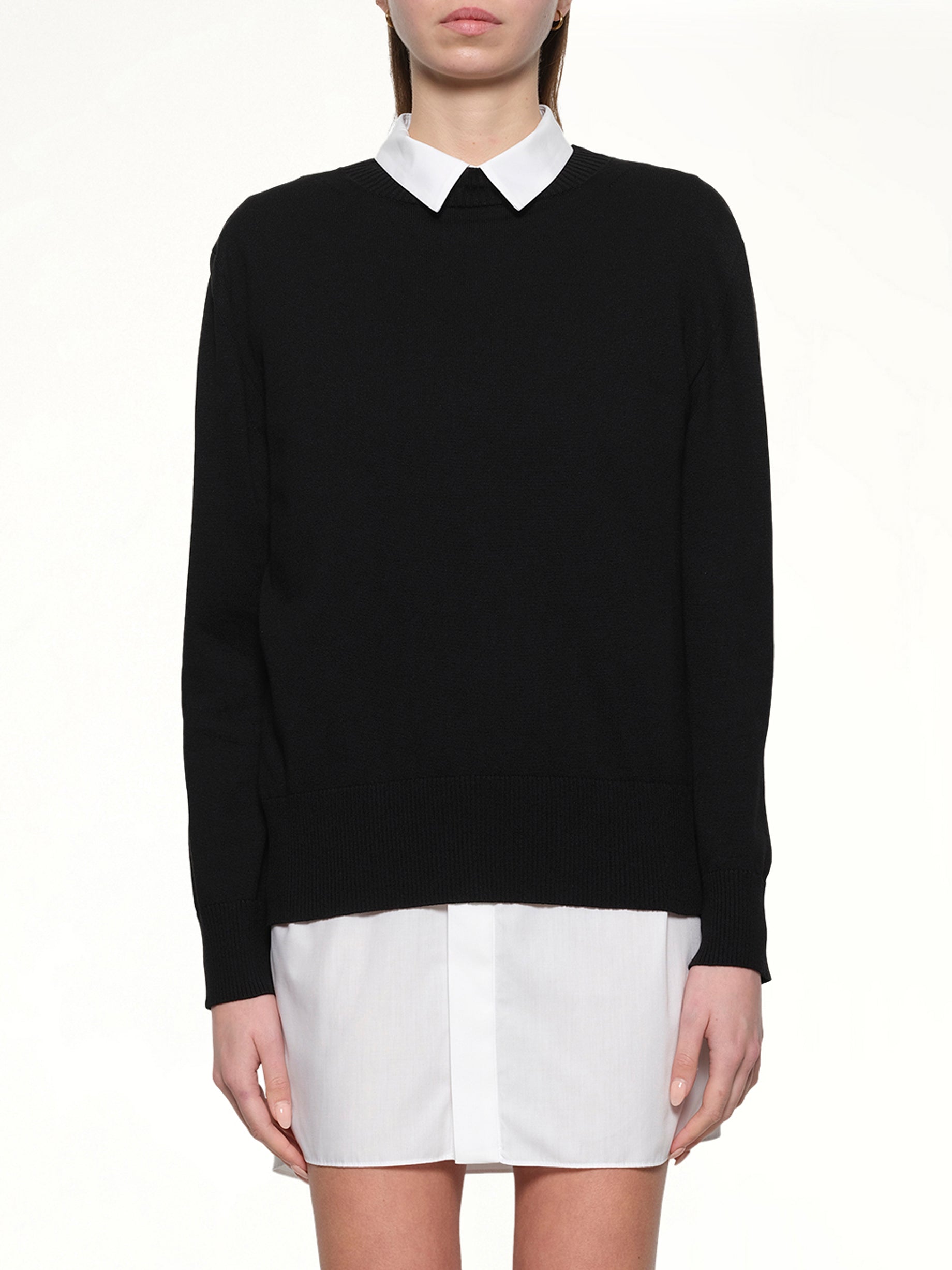 Poplin x Cotton Knit Dress in Black/Off White