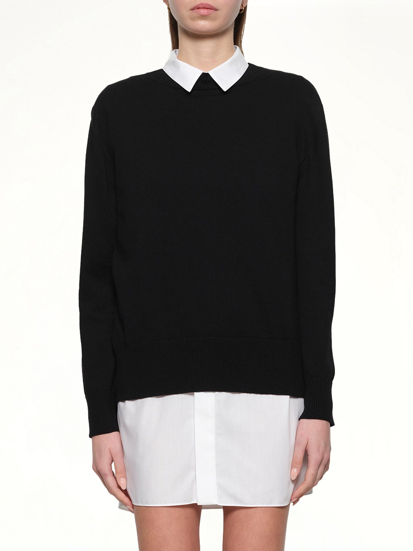 Poplin x Cotton Knit Dress in Black/Off White