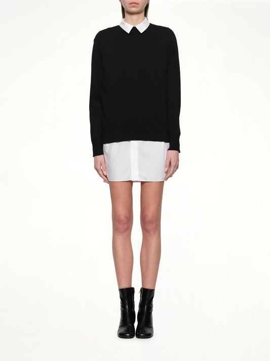 Poplin x Cotton Knit Dress in Black/Off White