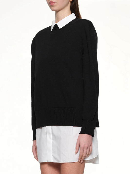 Poplin x Cotton Knit Dress in Black/Off White