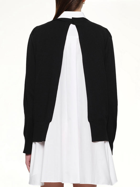 Poplin x Cotton Knit Dress in Black/Off White