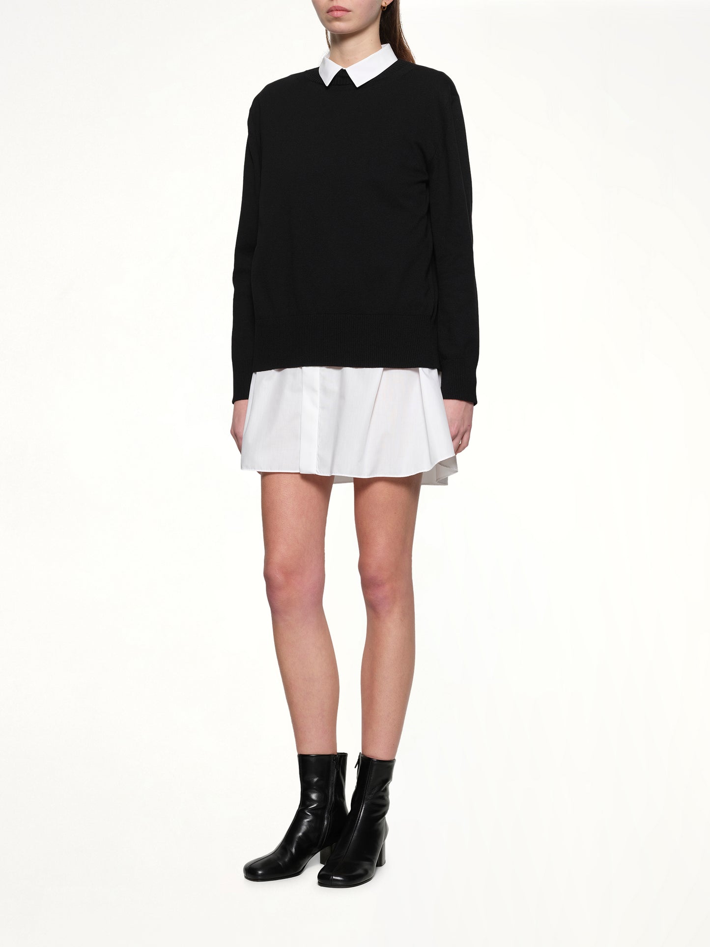 Poplin x Cotton Knit Dress in Black/Off White