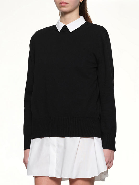 Poplin x Cotton Knit Dress in Black/Off White