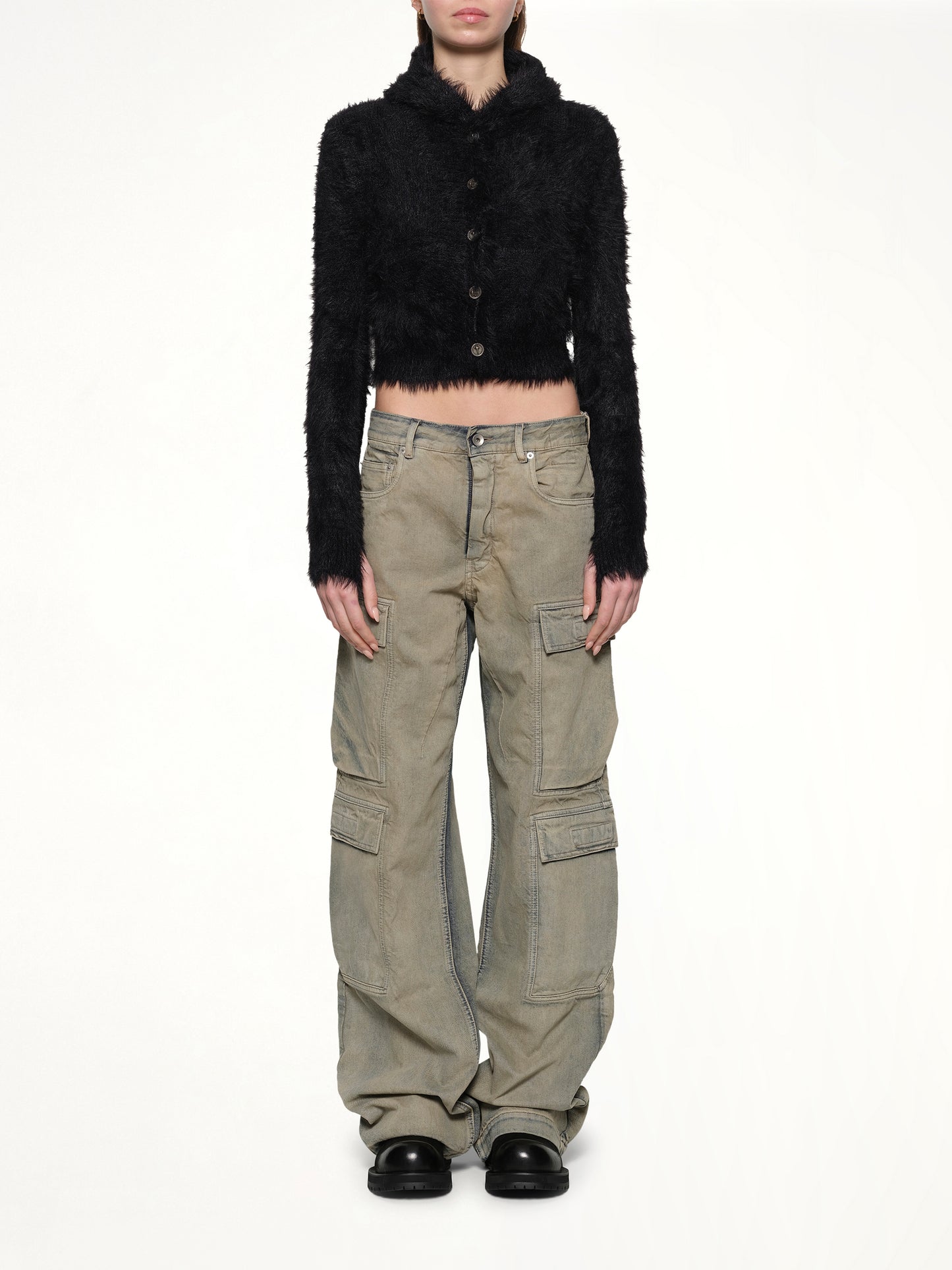 Chimera Fur Hooded Button Up in Black