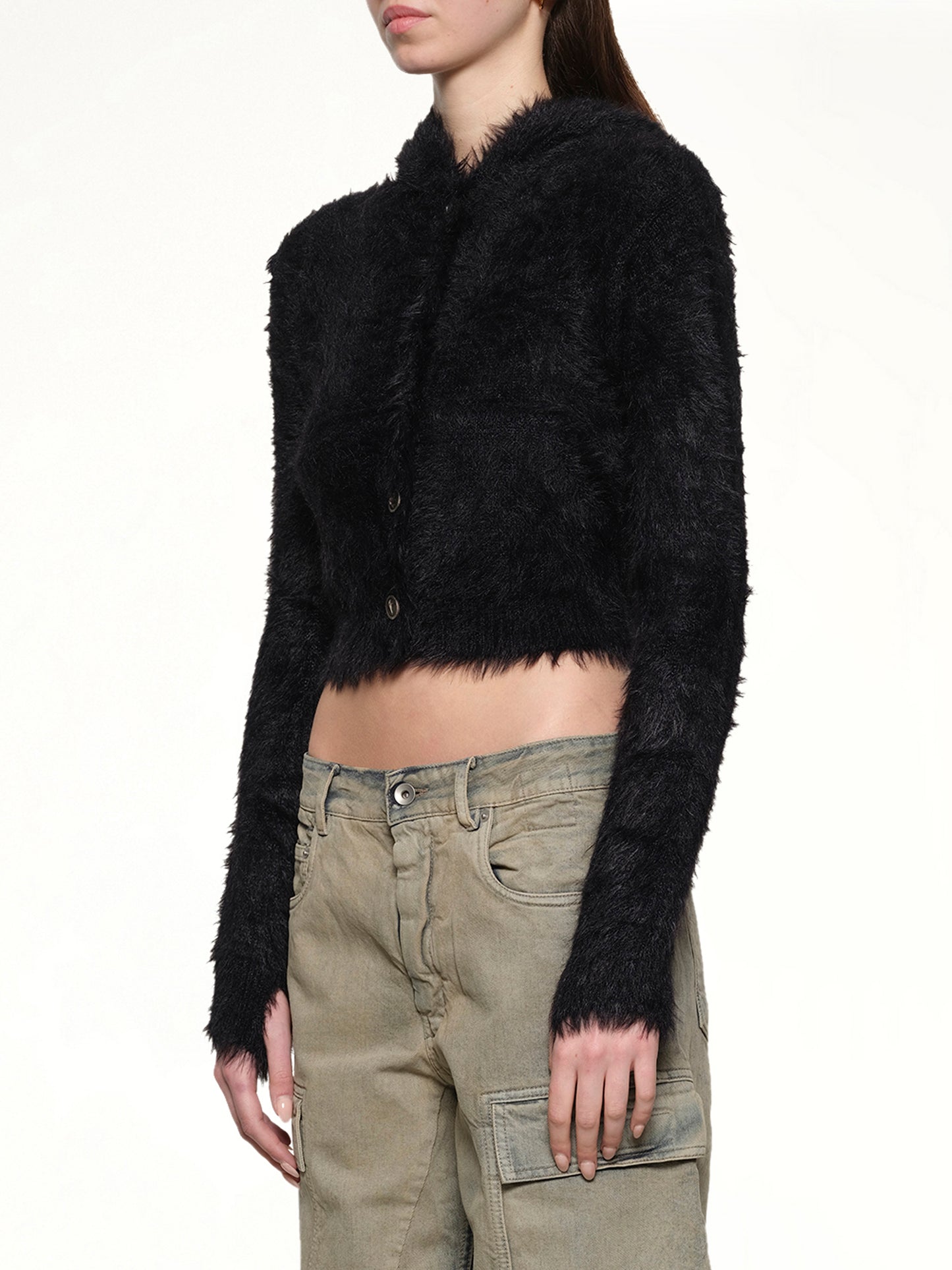 Chimera Fur Hooded Button Up in Black
