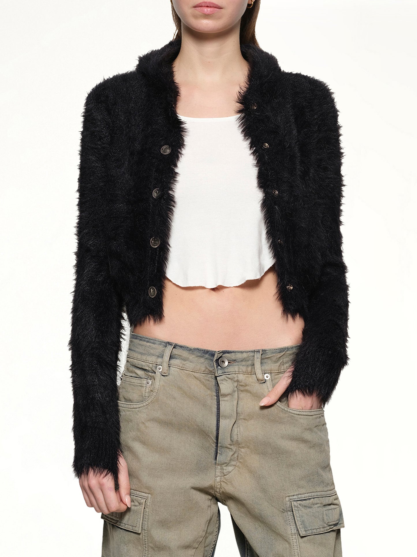 Chimera Fur Hooded Button Up in Black