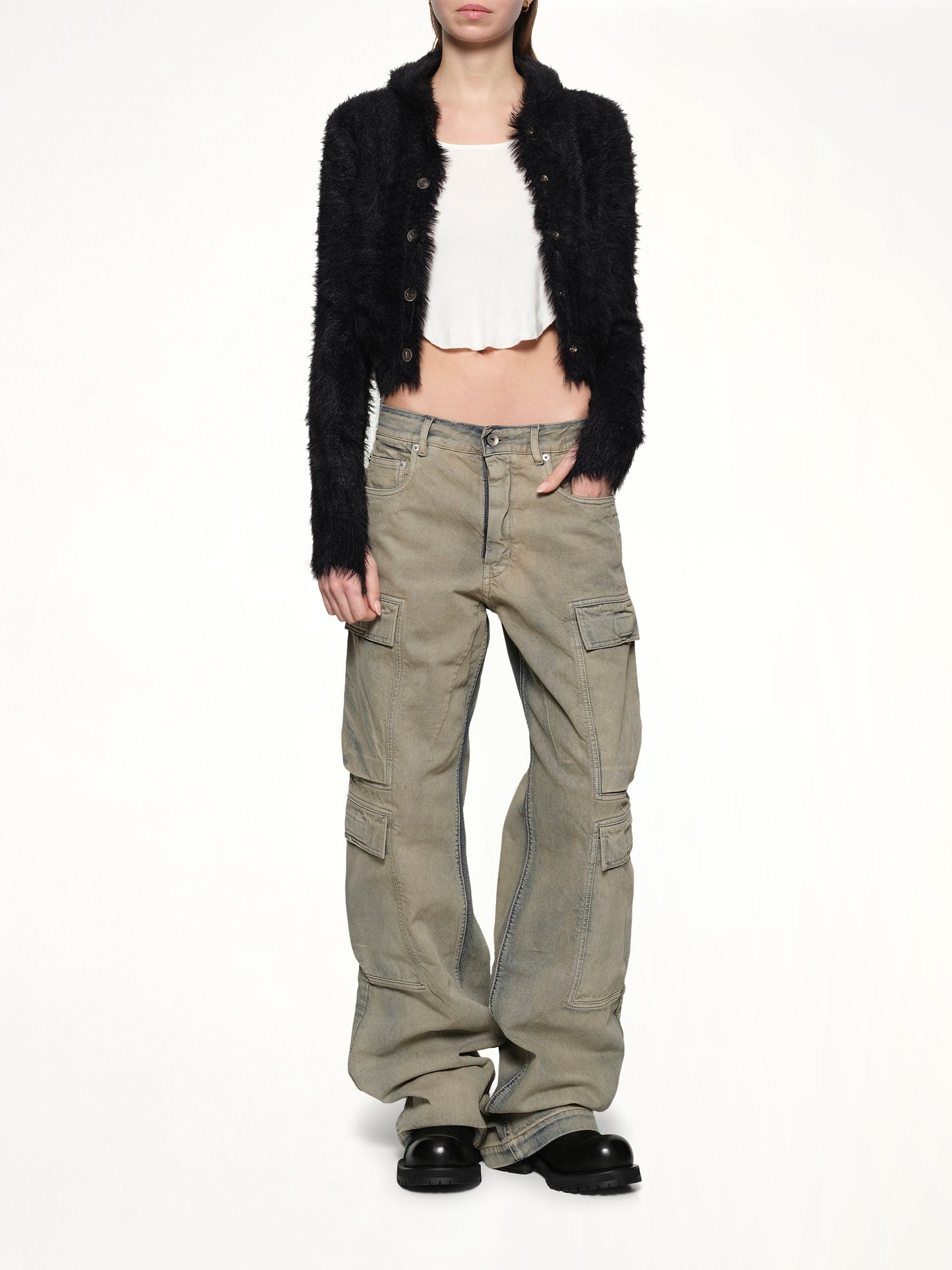 Chimera Fur Hooded Button Up in Black