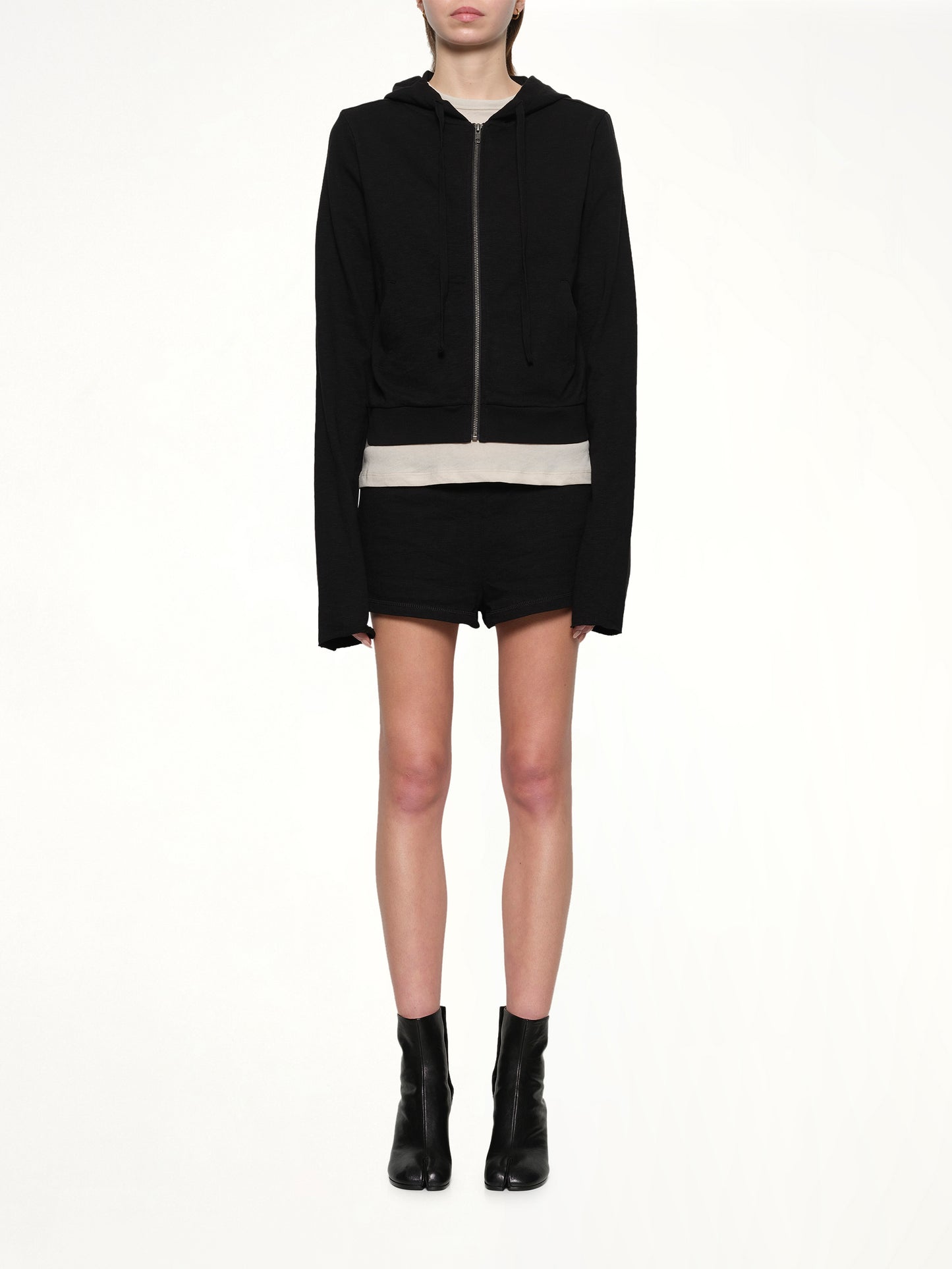 Lightweight Cropped Zip-Up Hoodie in Black