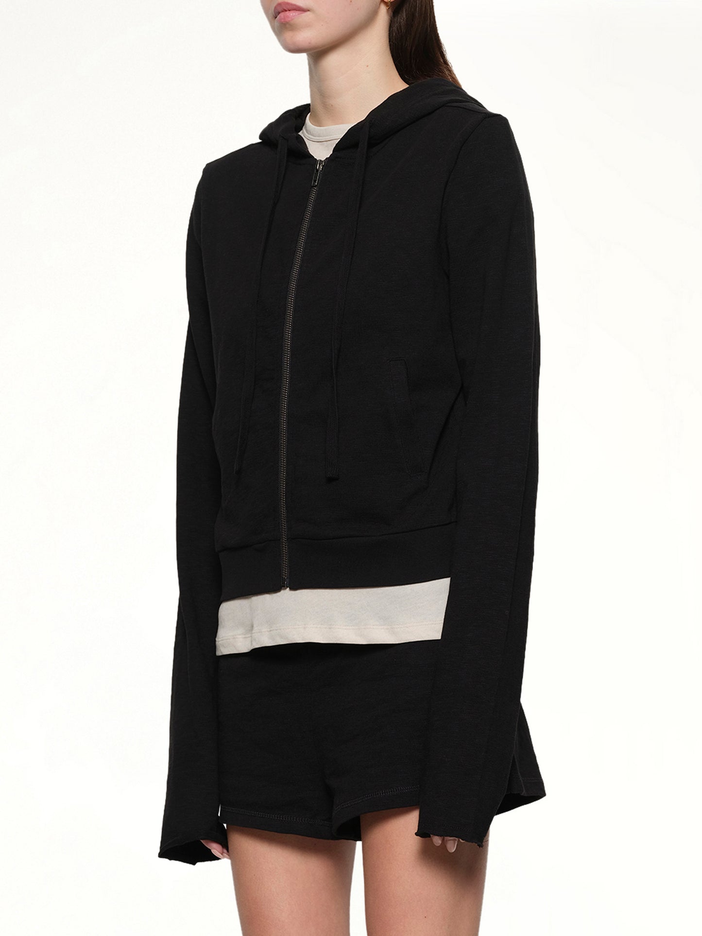 Lightweight Cropped Zip-Up Hoodie in Black