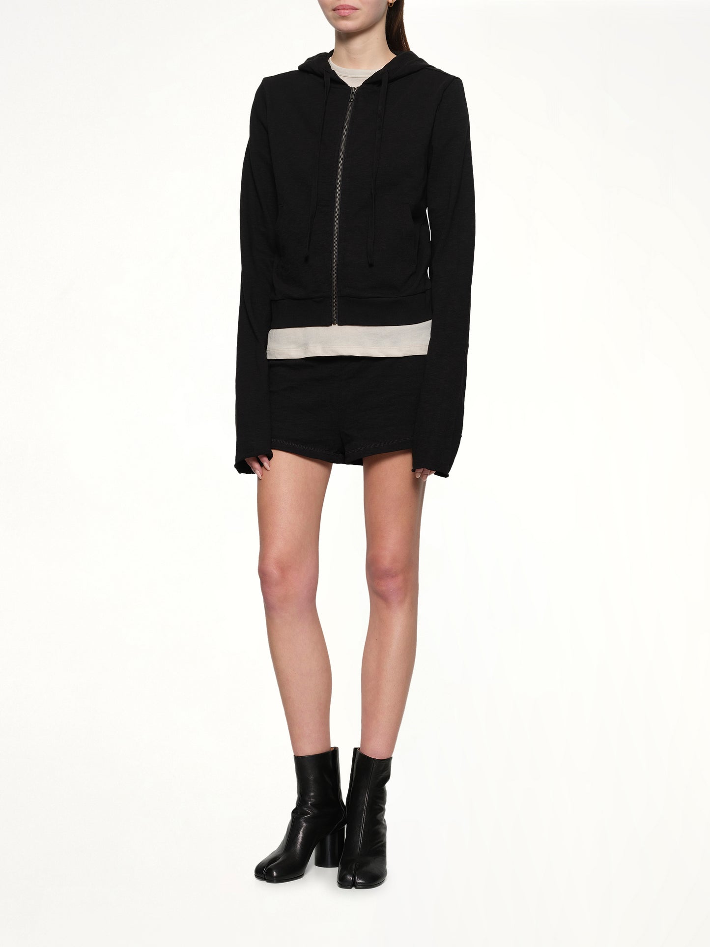 Lightweight Cropped Zip-Up Hoodie in Black