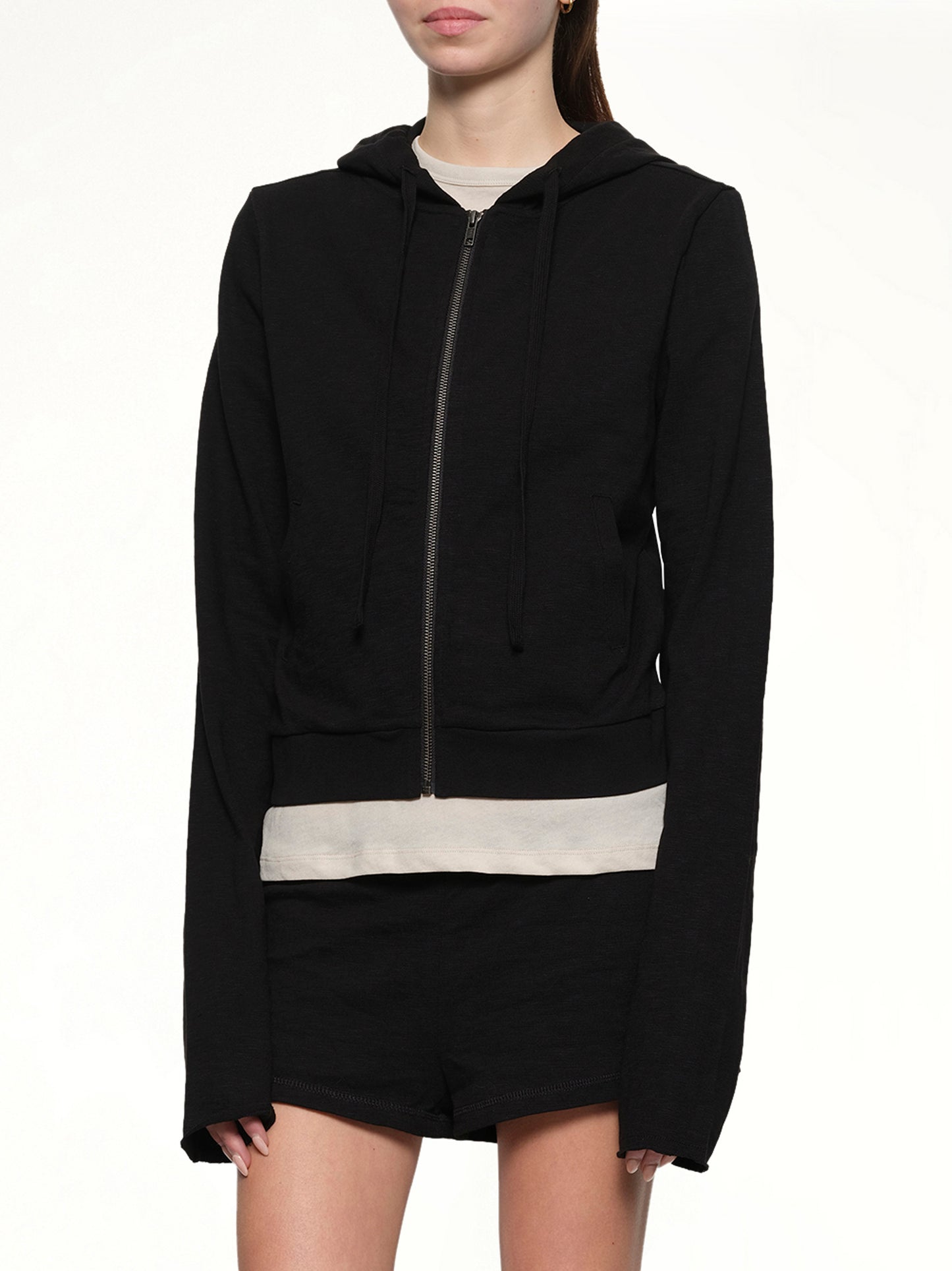 Lightweight Cropped Zip-Up Hoodie in Black