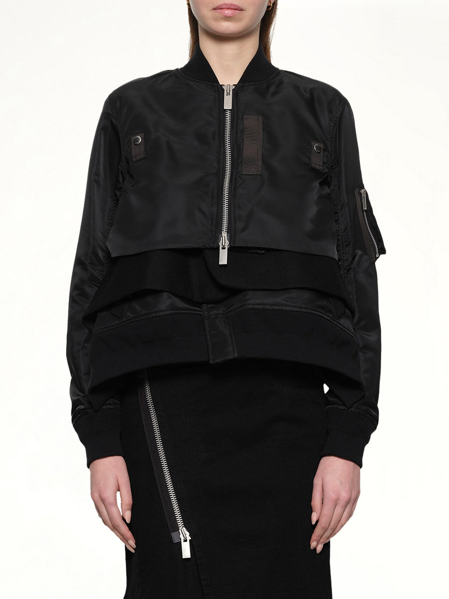 Nylon Twill x Wool Melton Blouson in Black