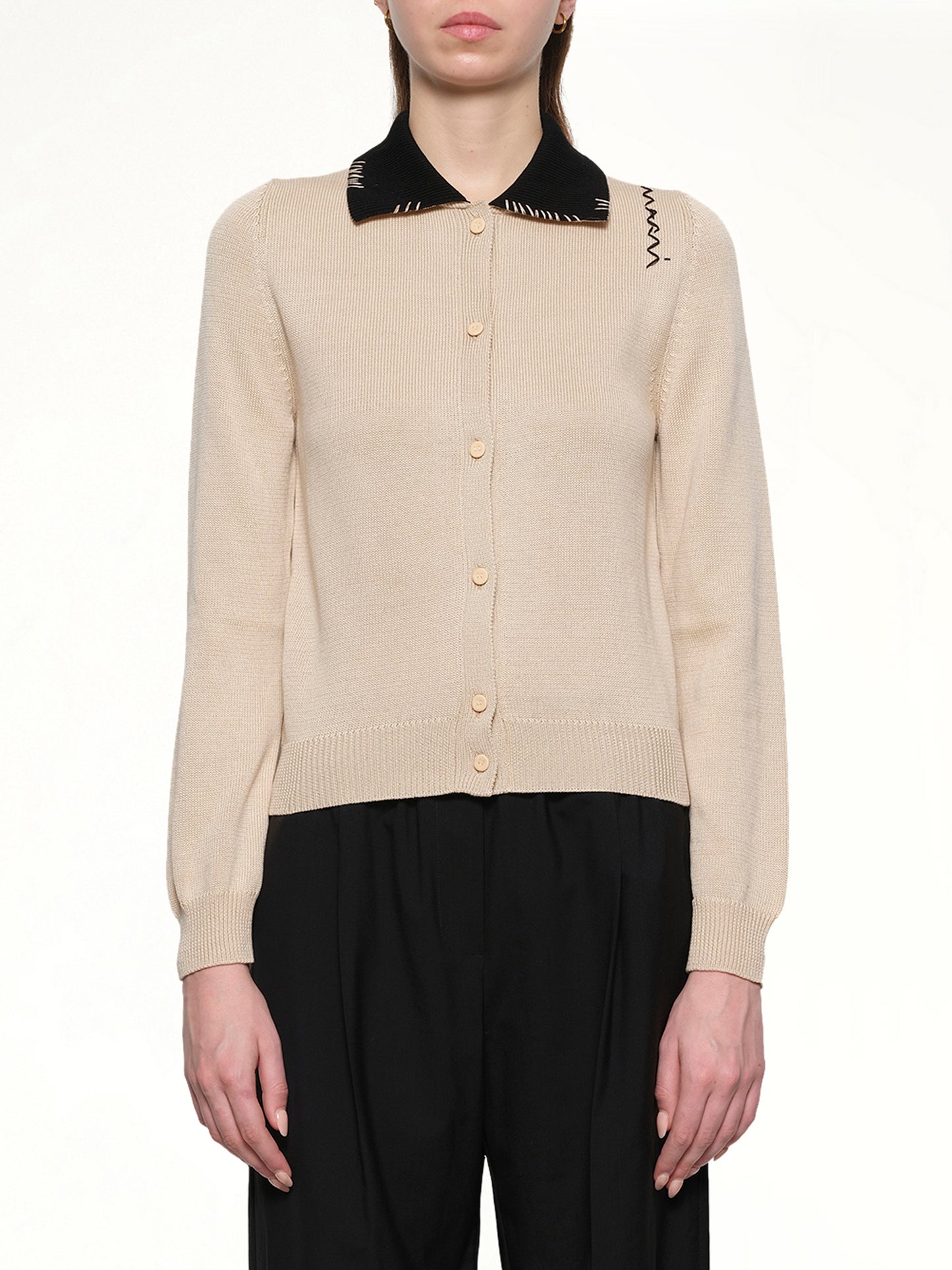 Contrast Collar Cardigan in Pale Peach