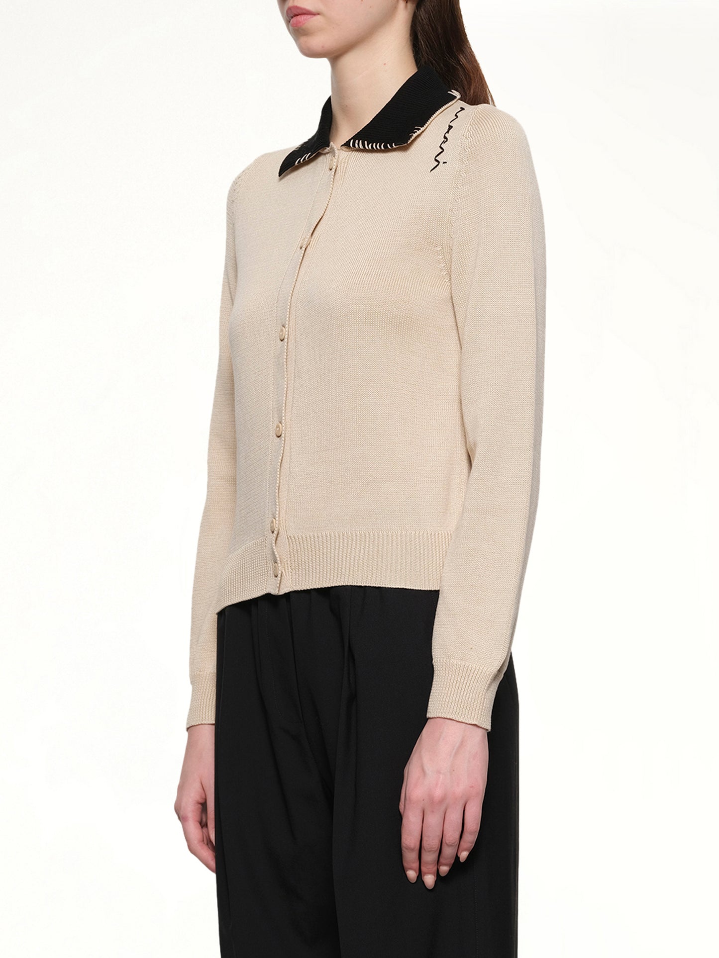 Contrast Collar Cardigan in Pale Peach