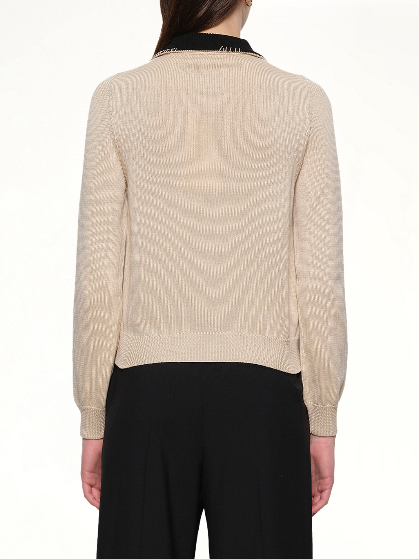 Contrast Collar Cardigan in Pale Peach
