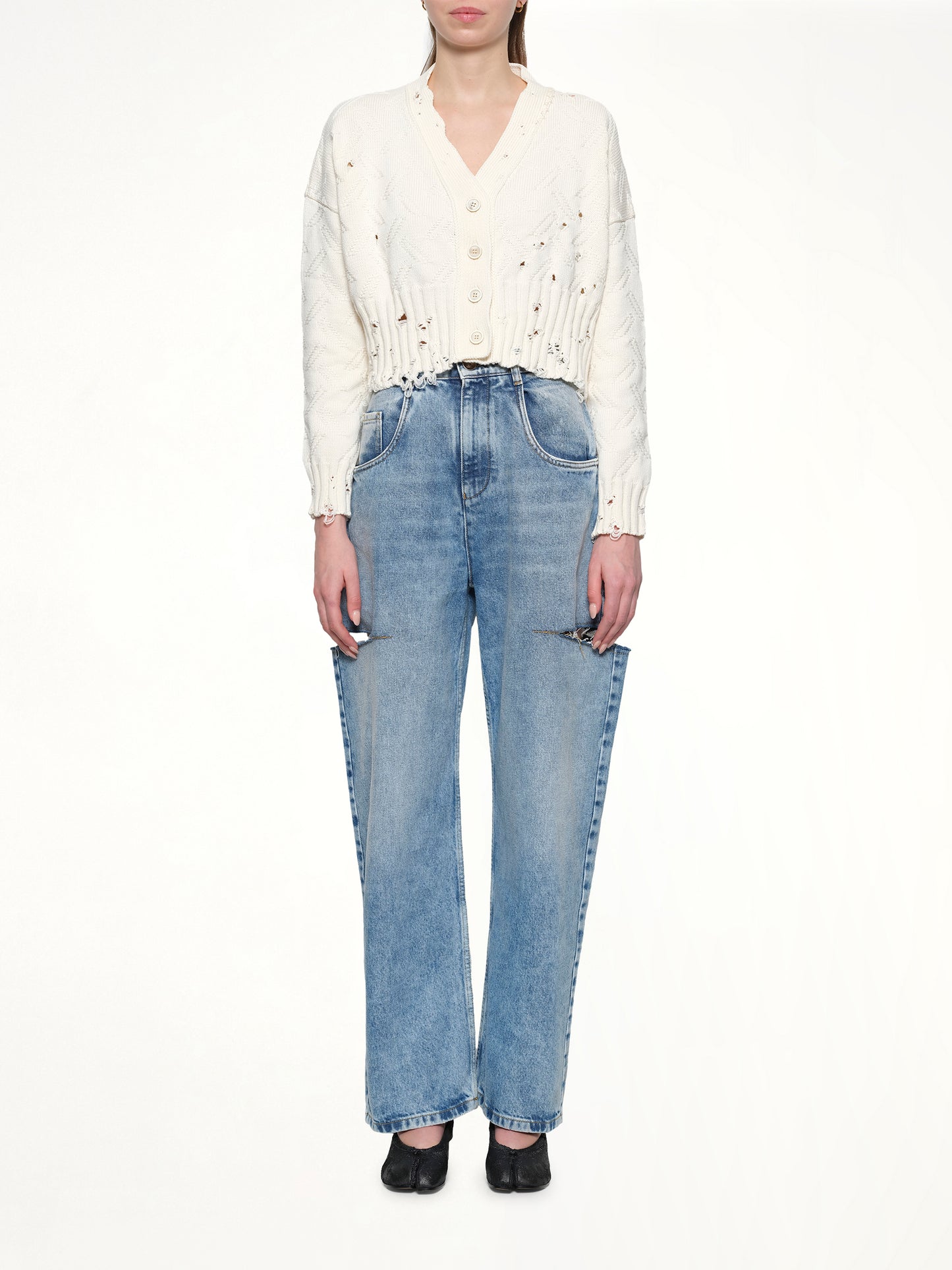 Jacquard Dishevelled Cardigan in Lily White