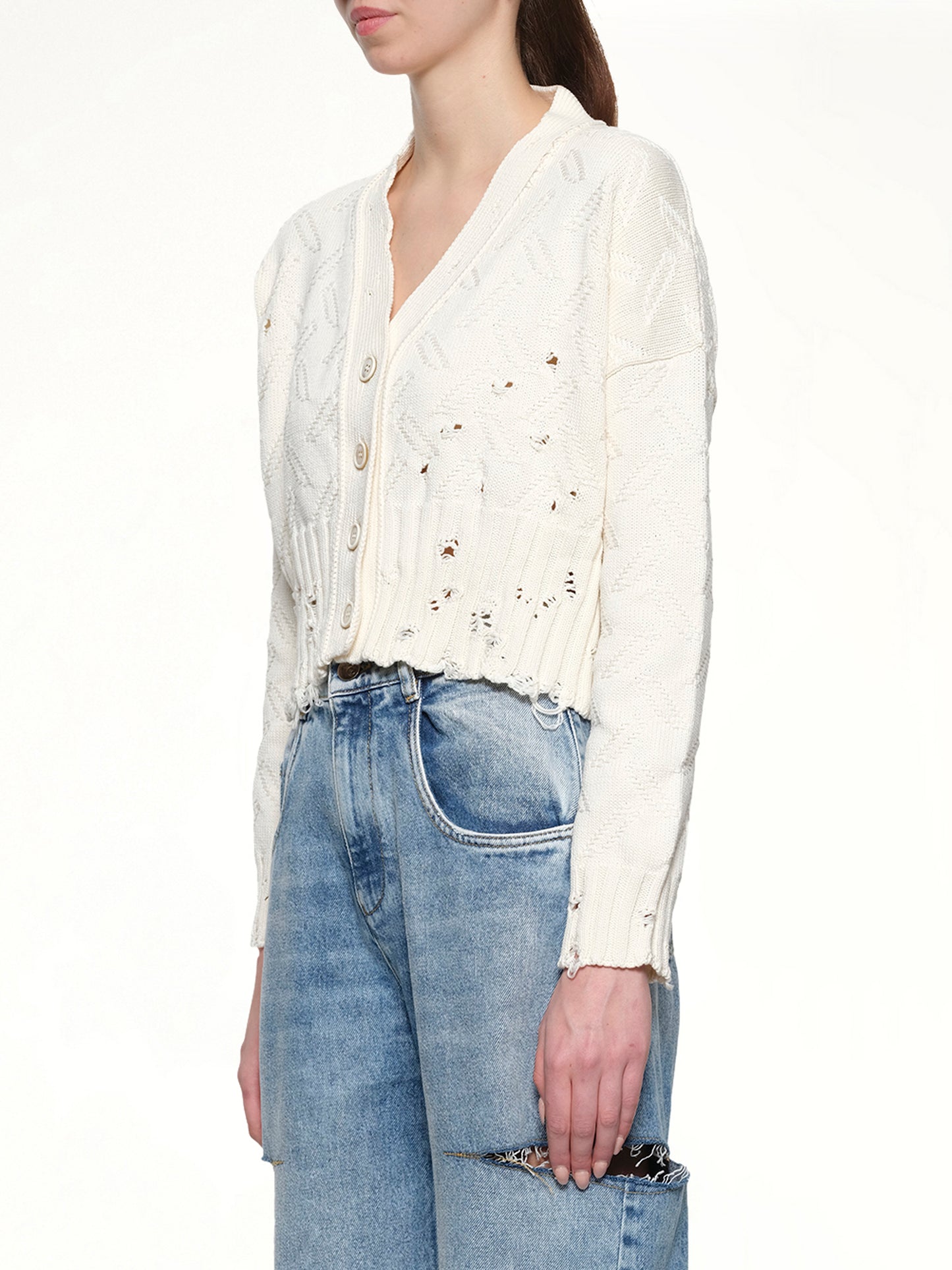 Jacquard Dishevelled Cardigan in Lily White