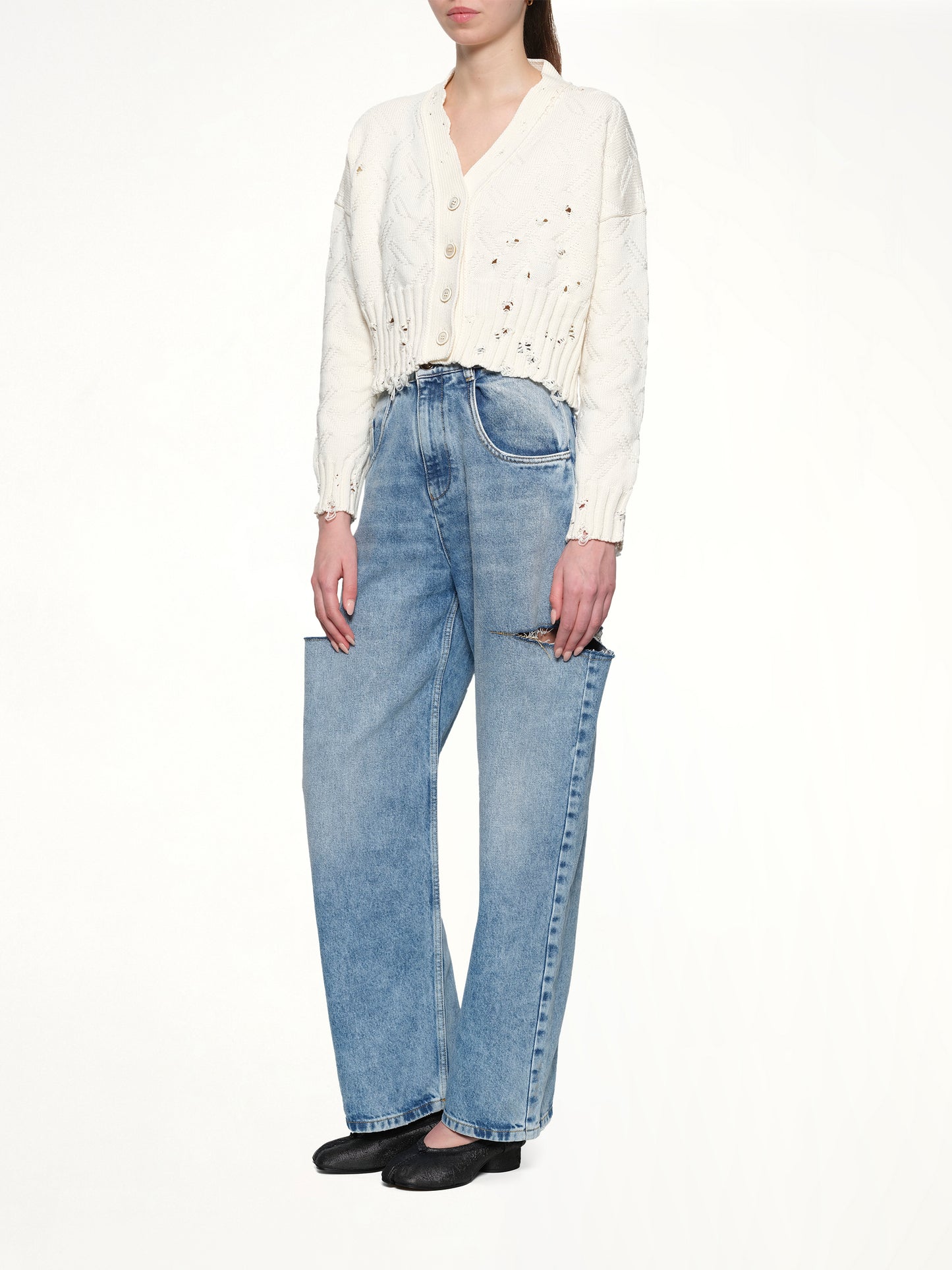 Jacquard Dishevelled Cardigan in Lily White