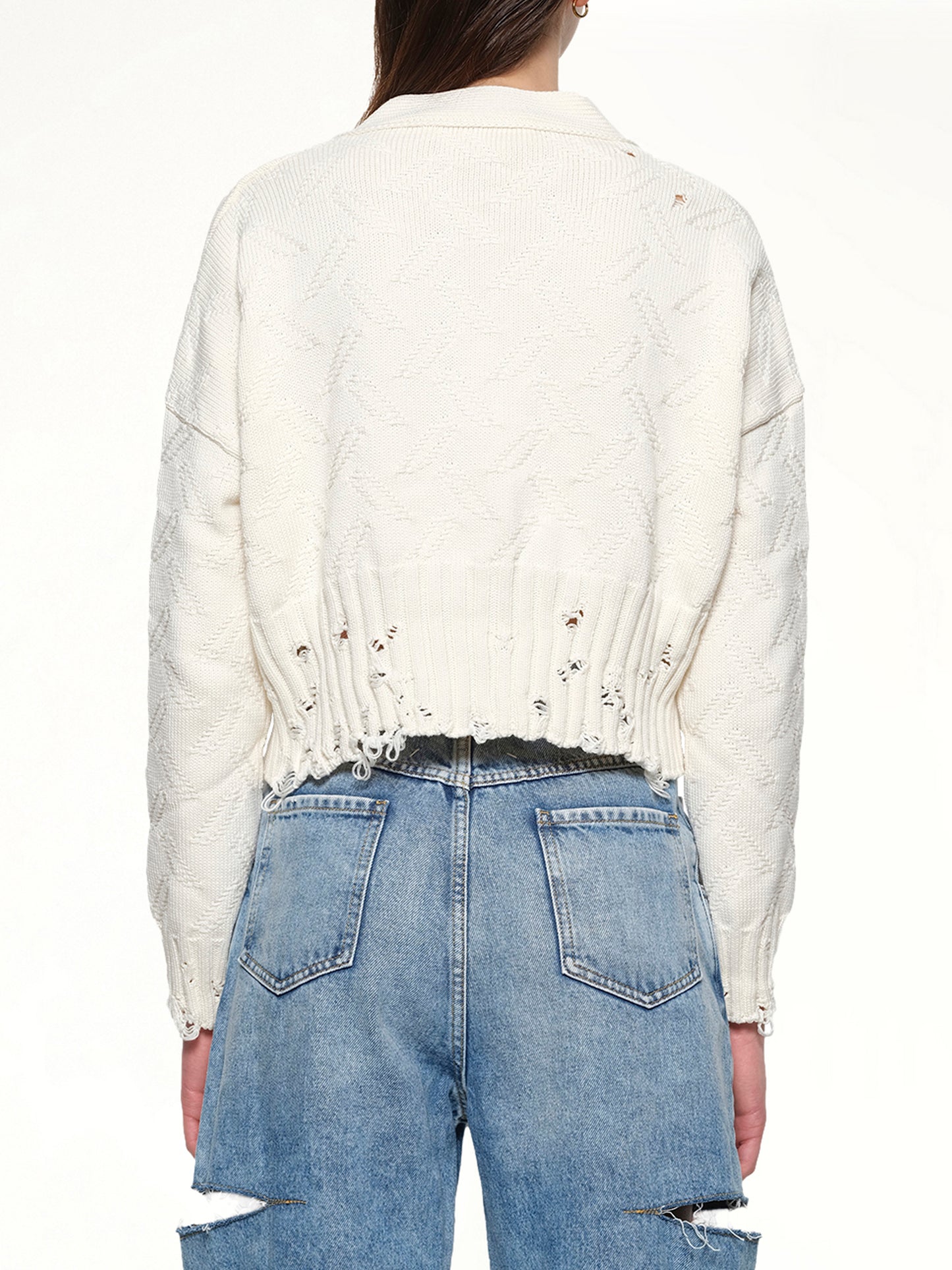 Jacquard Dishevelled Cardigan in Lily White