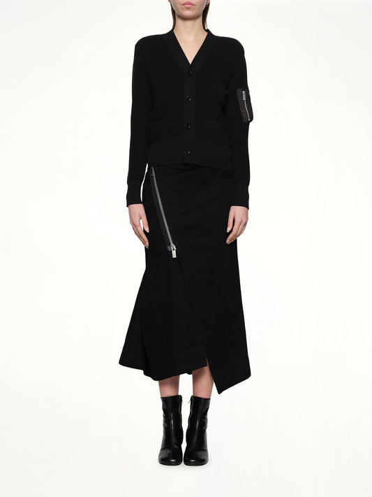 Nylon Twill x Cotton Knit Cardigan in Black