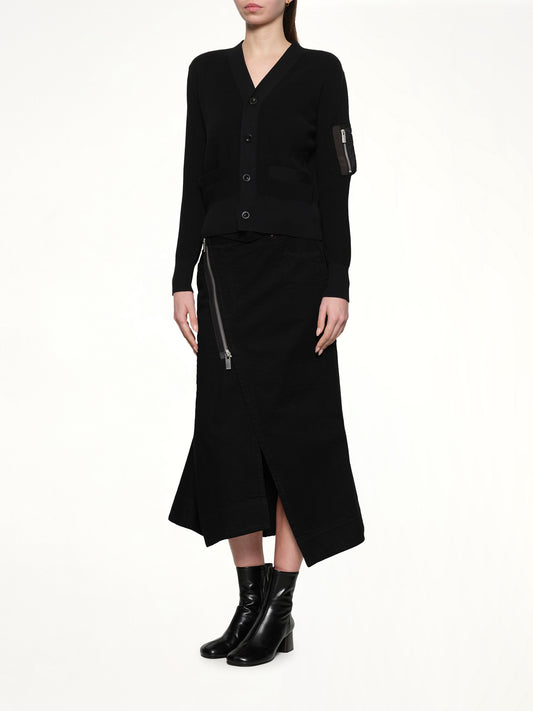 Nylon Twill x Cotton Knit Cardigan in Black