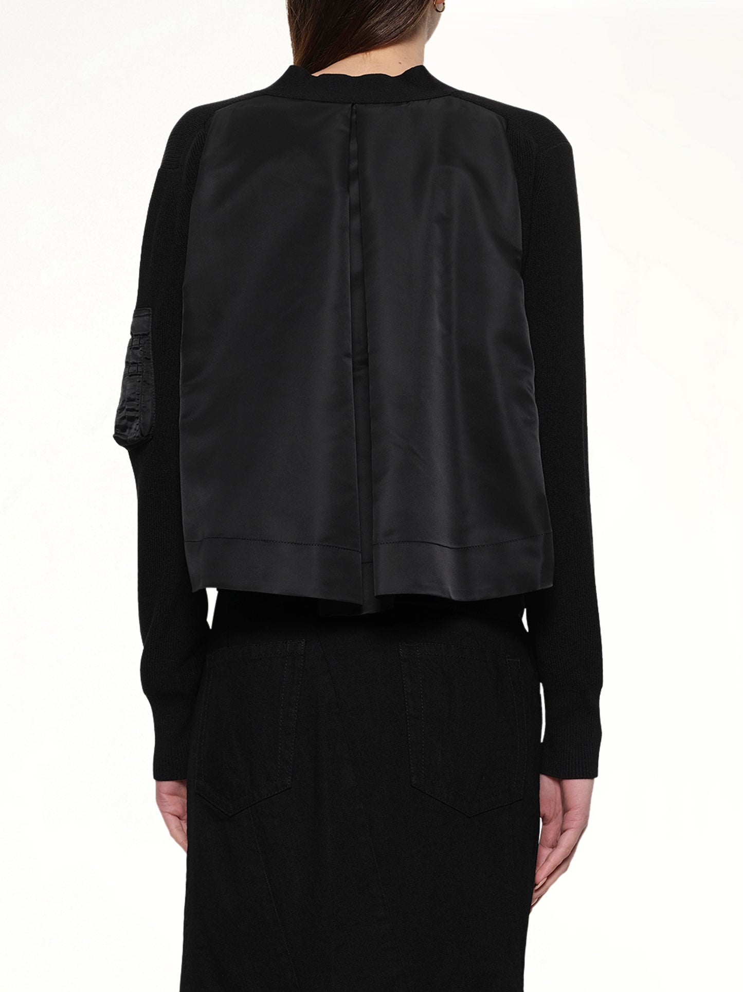 Nylon Twill x Cotton Knit Cardigan in Black