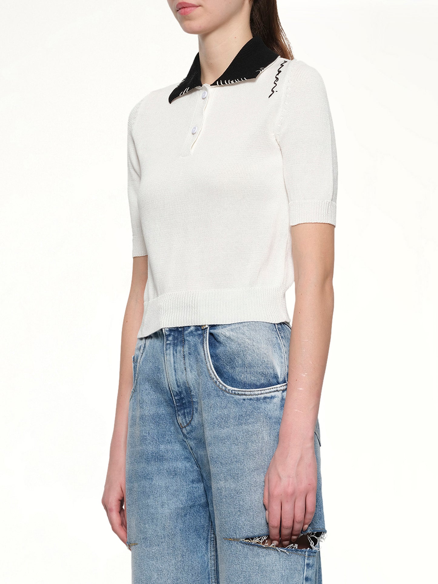 Short Sleeve Knit Polo in Natural White