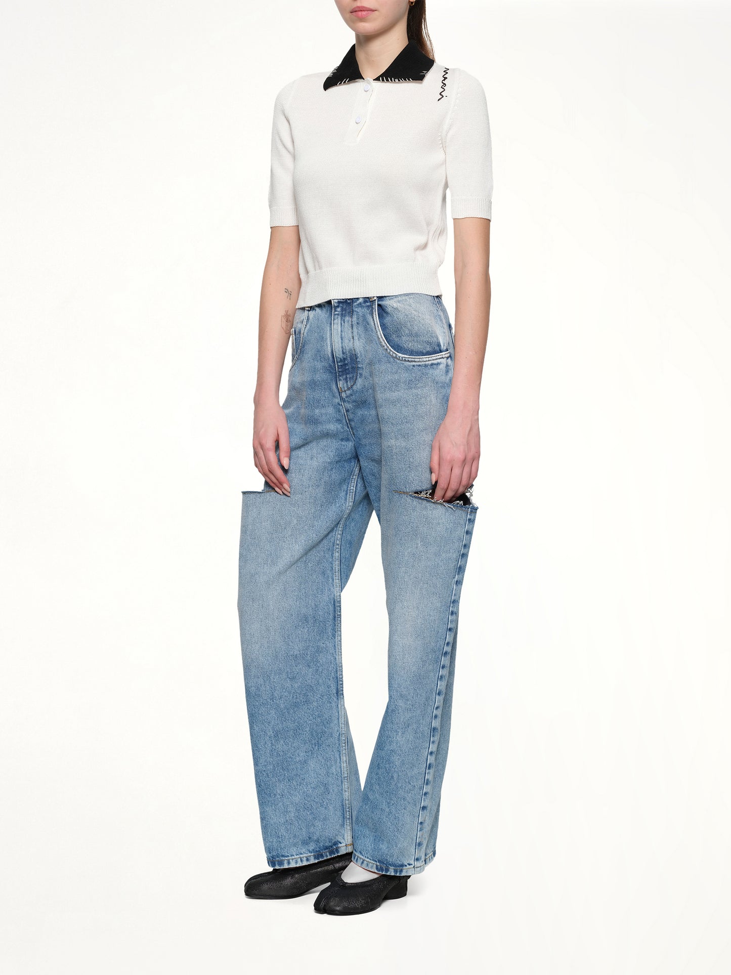 Short Sleeve Knit Polo in Natural White