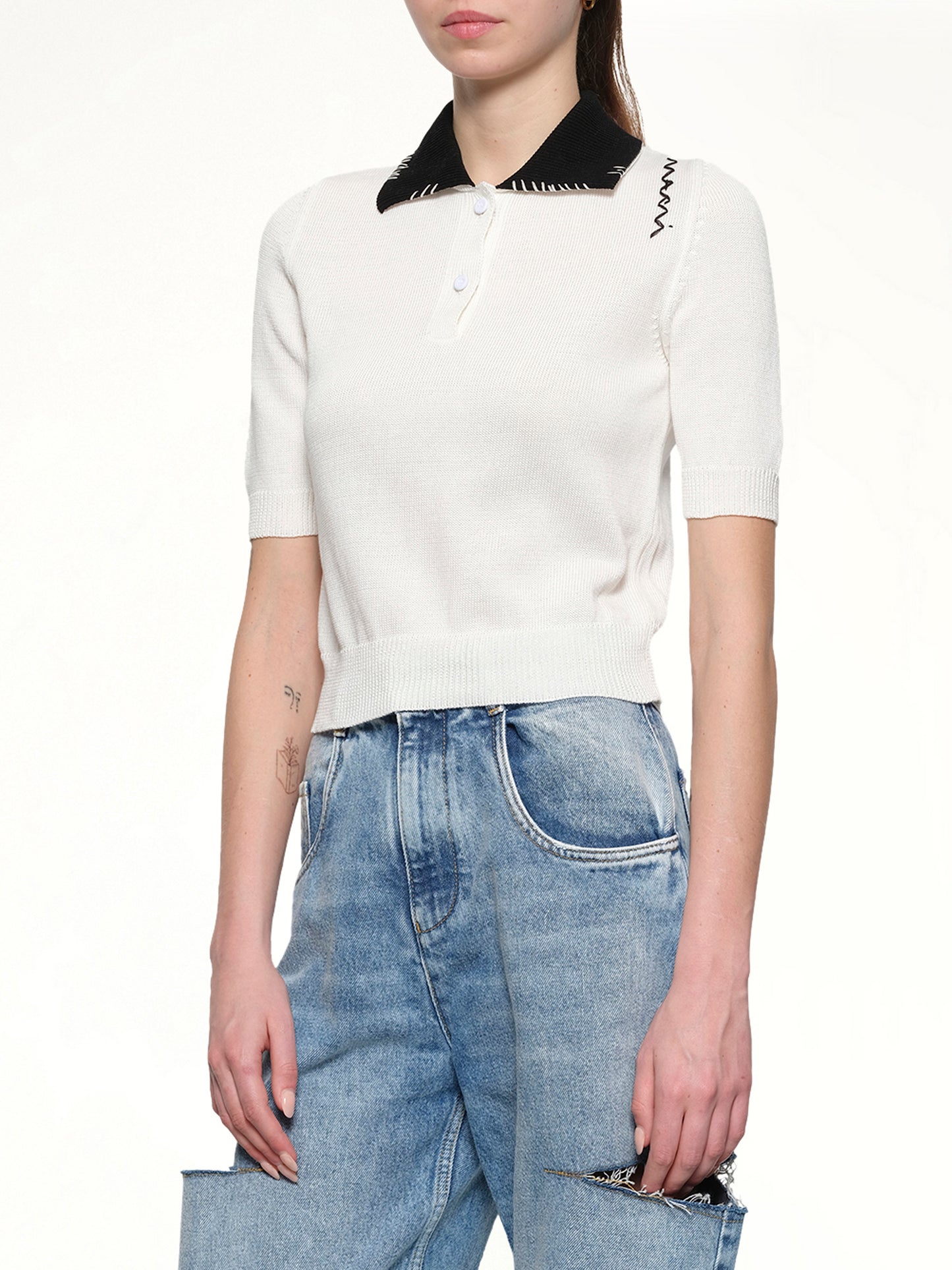 Short Sleeve Knit Polo in Natural White