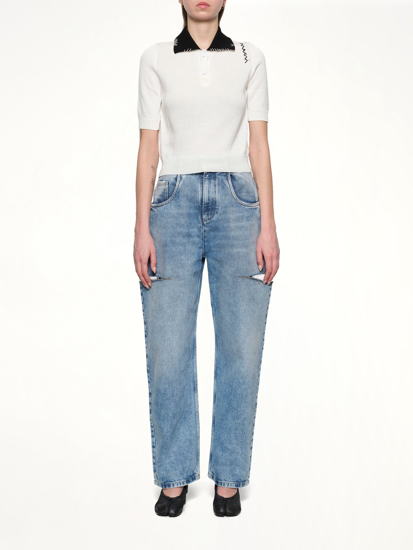 Short Sleeve Knit Polo in Natural White