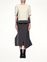Stripe Doeskin x Wool Knit Pullover in Off White/Gray