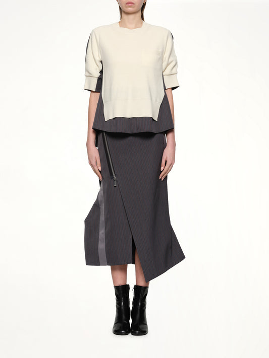 Stripe Doeskin x Wool Knit Pullover in Off White/Gray