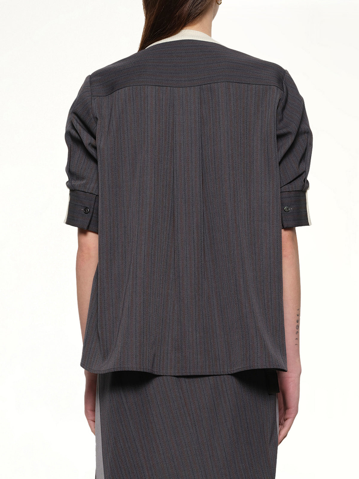 Stripe Doeskin x Wool Knit Pullover in Off White/Gray