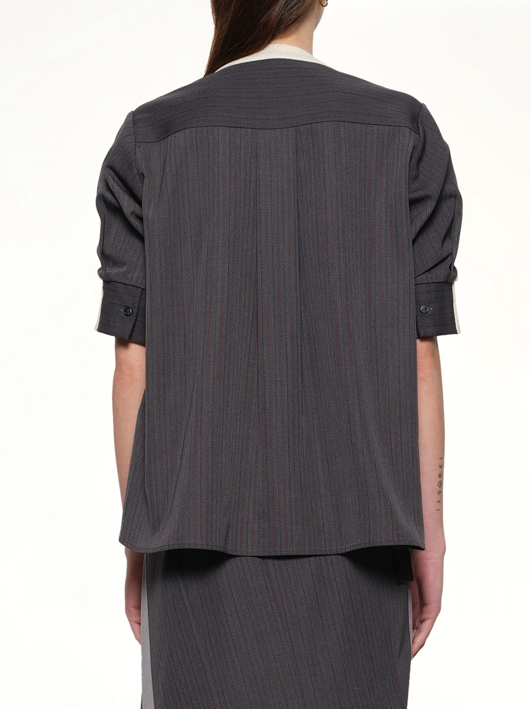 Stripe Doeskin x Wool Knit Pullover in Off White/Gray