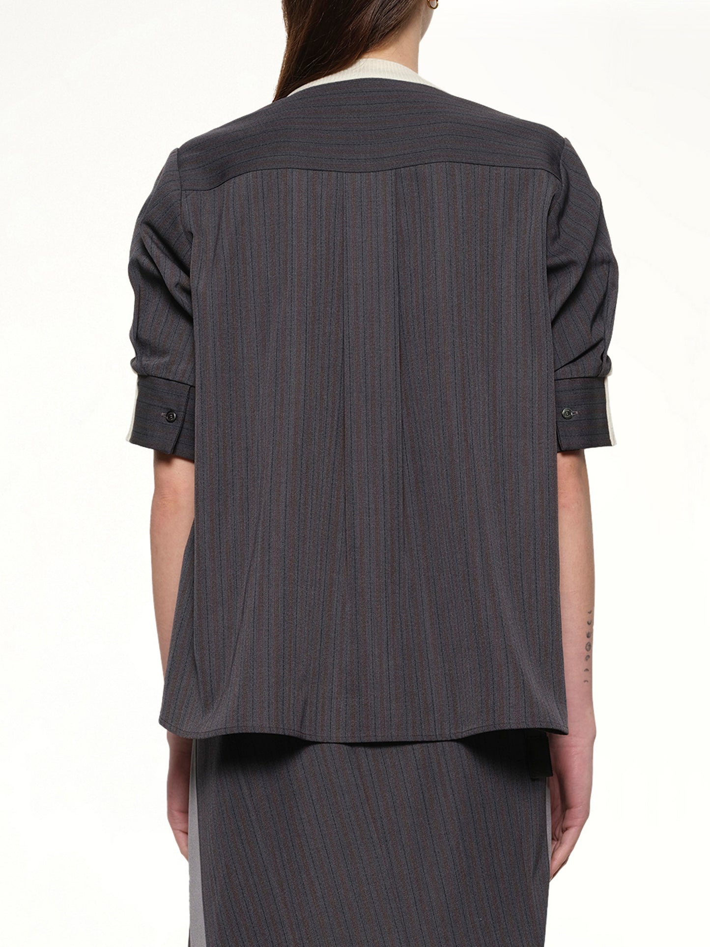 Stripe Doeskin x Wool Knit Pullover in Off White/Gray