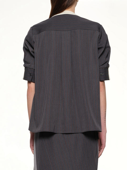 Stripe Doeskin x Wool Knit Pullover in Off White/Gray