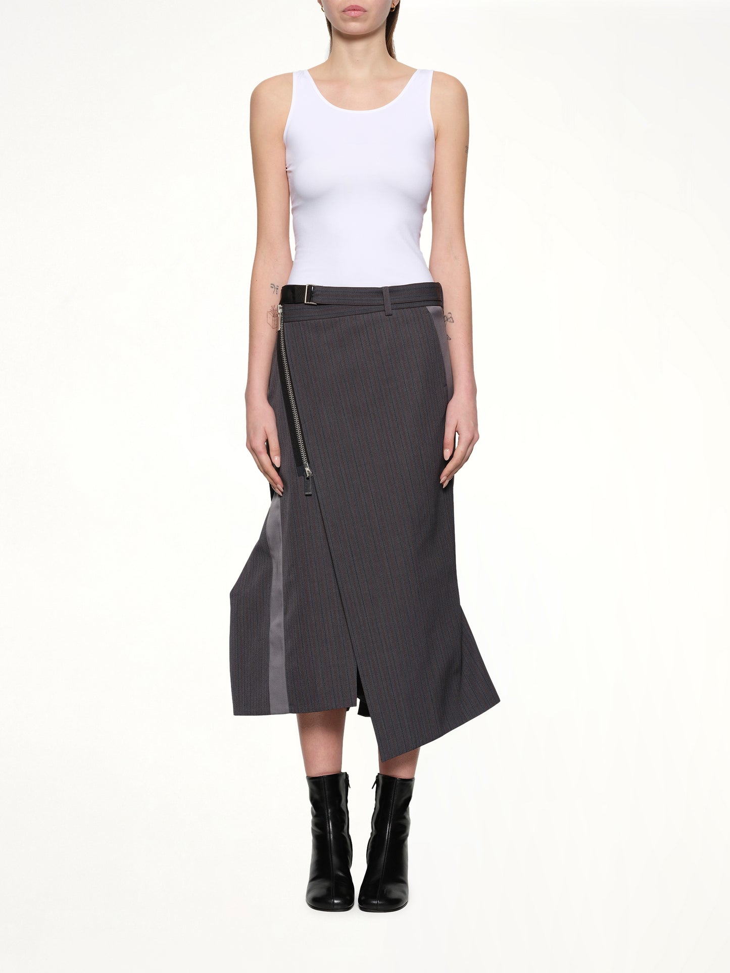Stripe Doeskin Skirt in Gray
