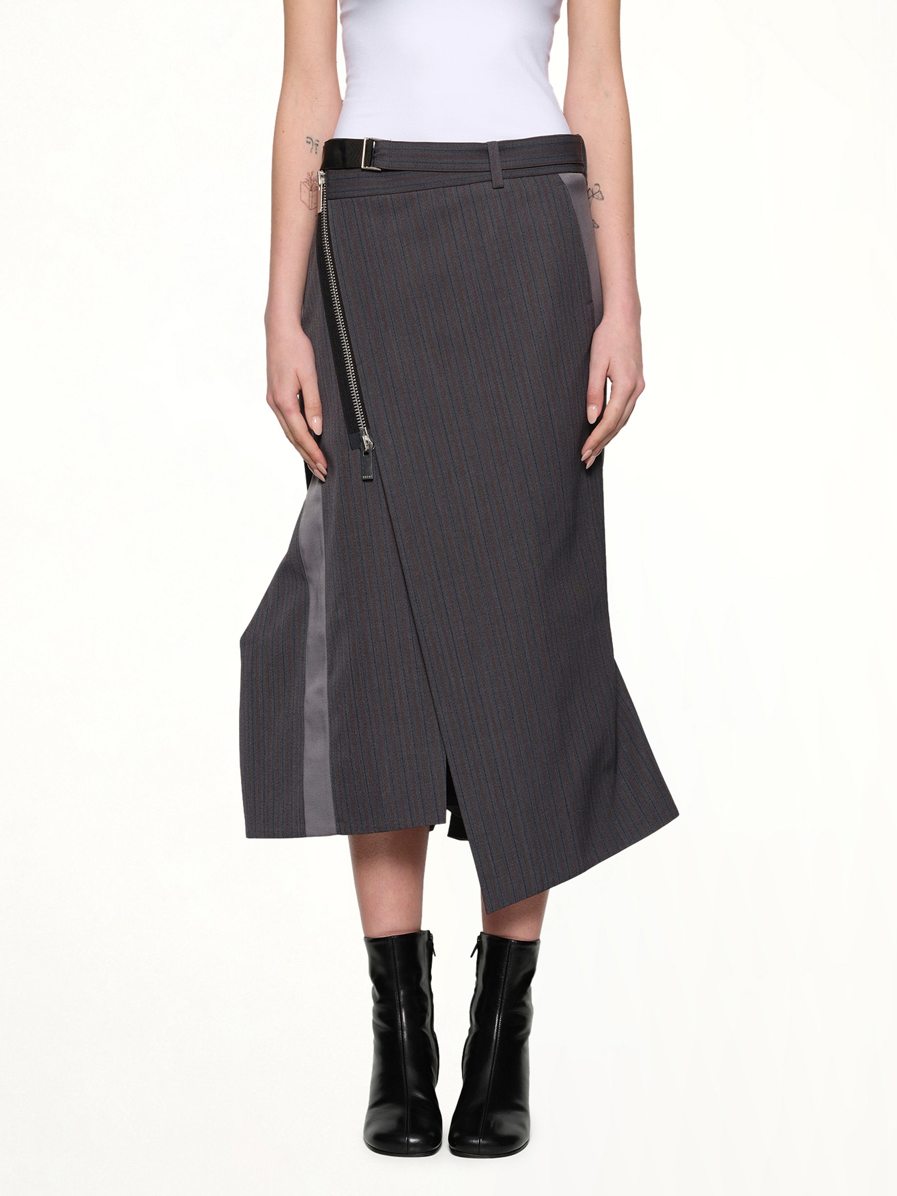 Stripe Doeskin Skirt in Gray